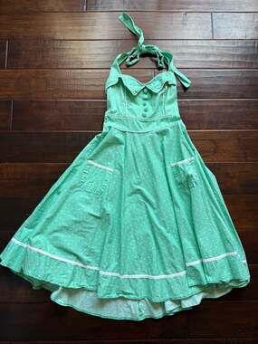 Hell Bunny Vixen Marian Mint Green Polka Dot Halter Dress Size M